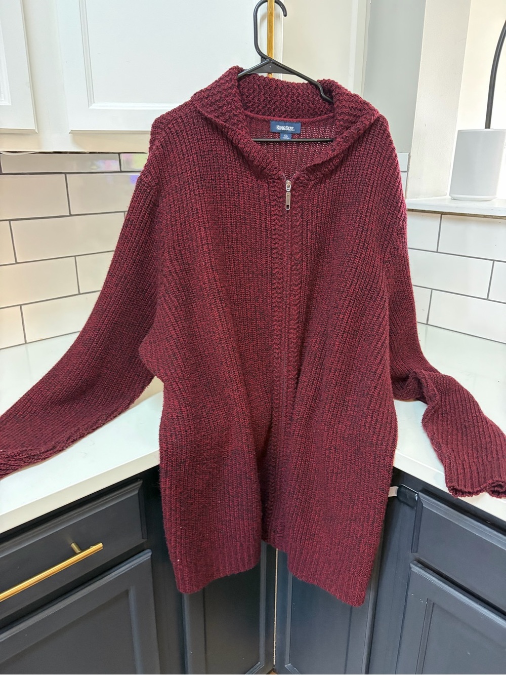 Kingsize 4XL Men's Zip-Up Sweater Cardigan - Burgundy